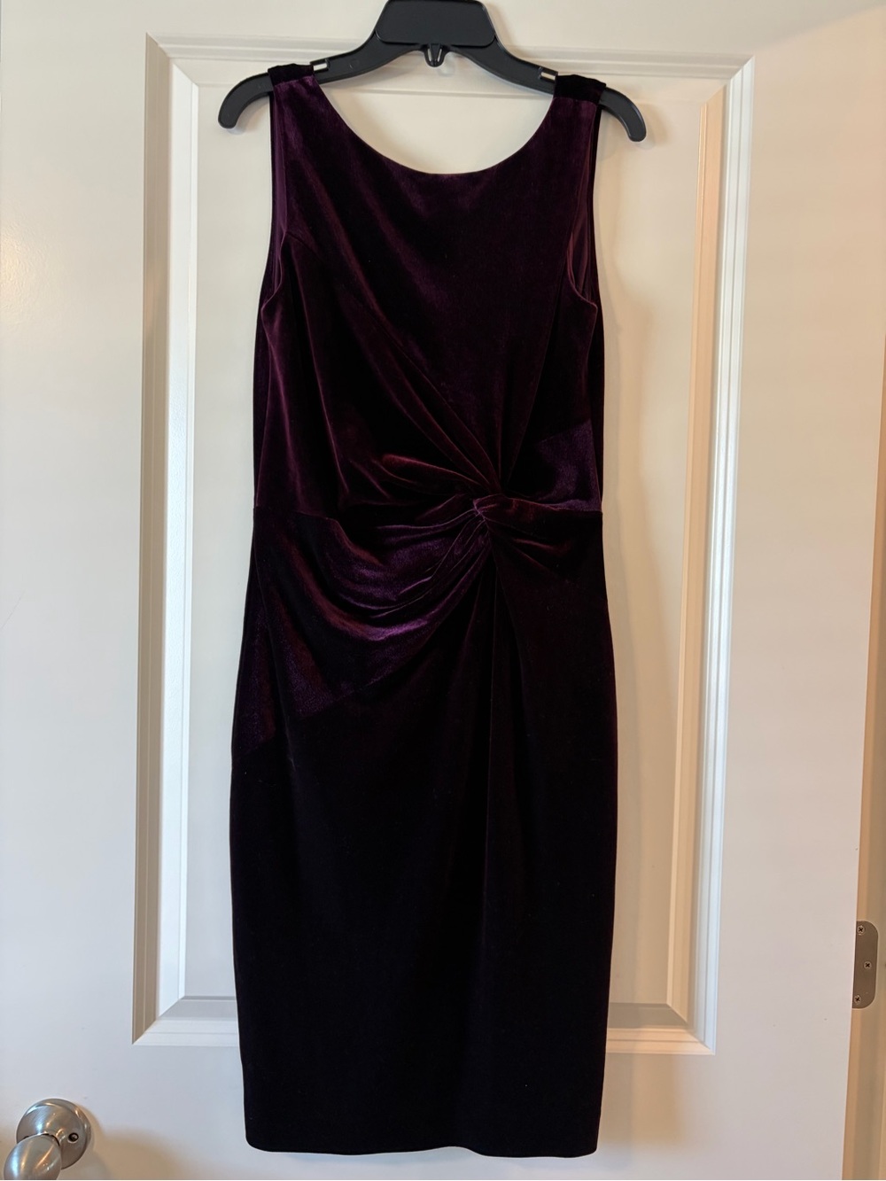 Calvin Klein Sleeveless Velour Twist Sheath Dress in Dark Plum